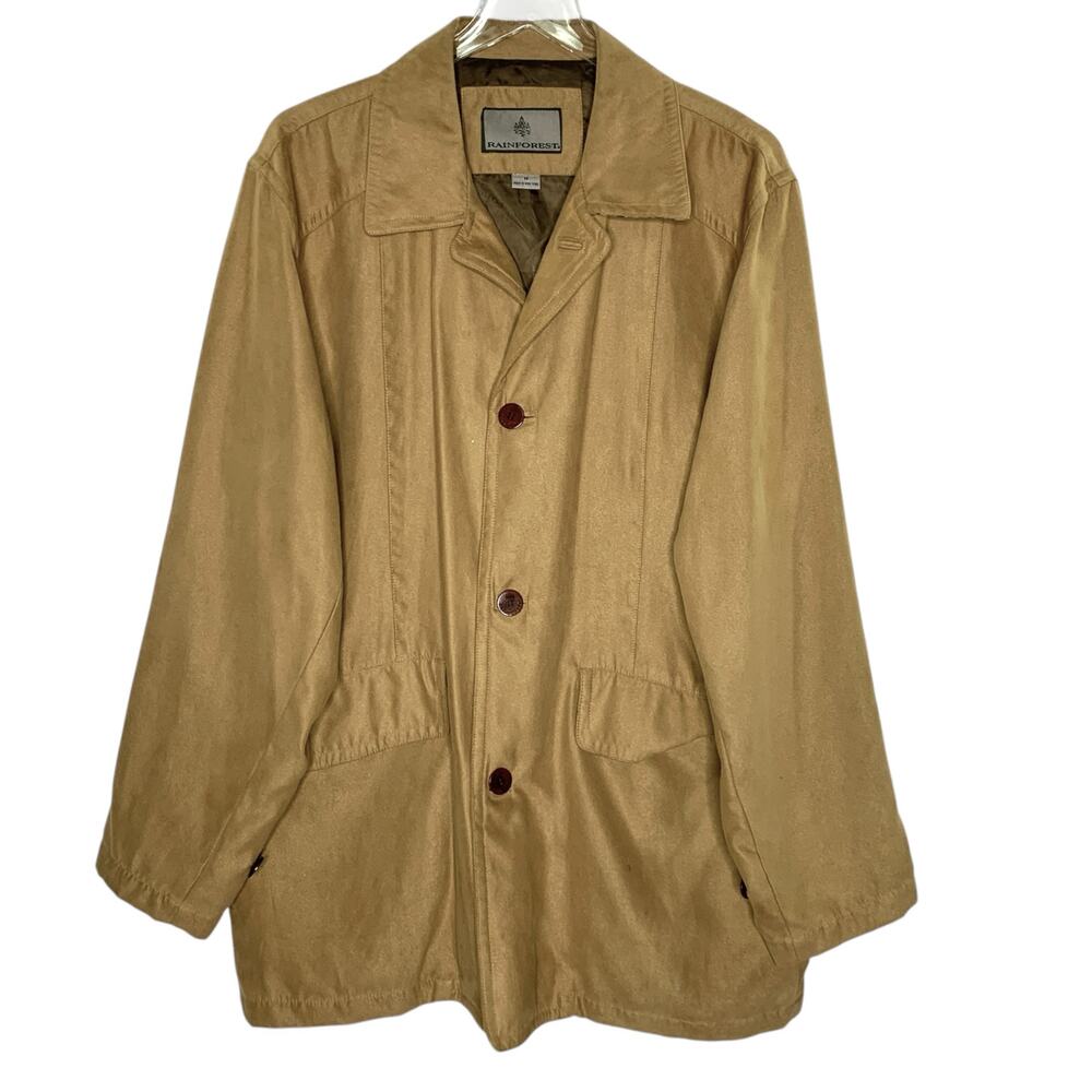 Rainforest M Mens Brown Rain Jacket Coat Outdoor Microsuede Gorpcore